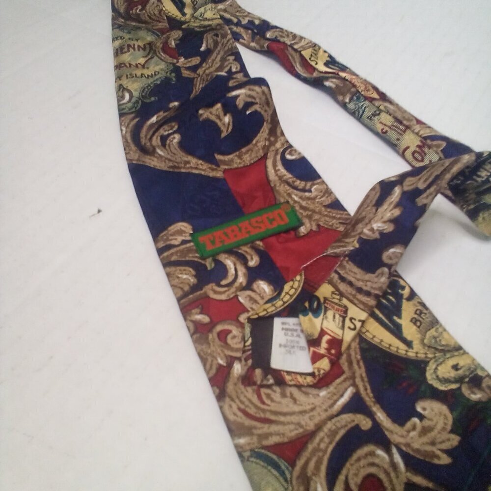 Tabasco Hot Sauce Tie Necktie Men 100% Silk Gold Red Blue - Picture 11 of 11